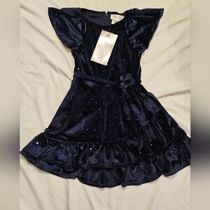 Navy Velvet Girls Dress With Sequins- Little Angels By Us Angels- Size 6